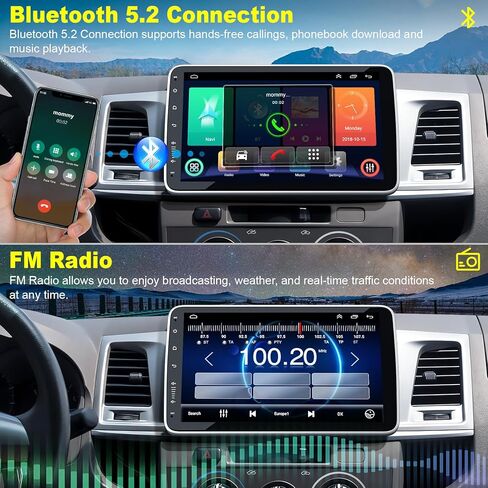 Android 13 Single DIN Car Stereo 10.1 بوصة راديو شاشة تعمل باللمس مع A-Ppple Carplay Android Auto و GPS Navigation Wifi FM/RDS Hifi Bluetooth Android Radio Unit +Camera Backup in Kuwait