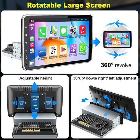 Android 13 Single DIN Car Stereo 10.1 بوصة راديو شاشة تعمل باللمس مع A-Ppple Carplay Android Auto و GPS Navigation Wifi FM/RDS Hifi Bluetooth Android Radio Unit +Camera Backup in Kuwait