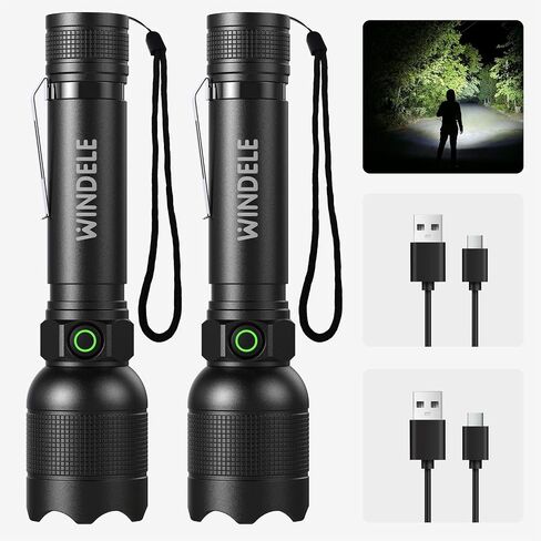 Rechargeable Flashlights High Lumens,Super Bright Powerful Flashlights with 5 Mode,Zoomable,IPX6 Waterproof,Pocket Flashlight for Home,Emergencies,Camping (2 Pack) in Saudi Arabia