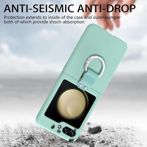 Galaxy Z Flip 5 Case with Ring Holder [2 x Tempered Glass Outer Screen Protectors] Shockproof Samsung Galaxy Z Flip 5 Case Glitter Kickstand Ultra Thin Matte Hard PC Skin Cover,Green in Saudi Arabia