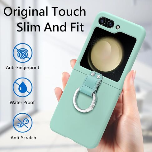 Galaxy Z Flip 5 Case with Ring Holder [2 x Tempered Glass Outer Screen Protectors] Shockproof Samsung Galaxy Z Flip 5 Case Glitter Kickstand Ultra Thin Matte Hard PC Skin Cover,Green in Saudi Arabia