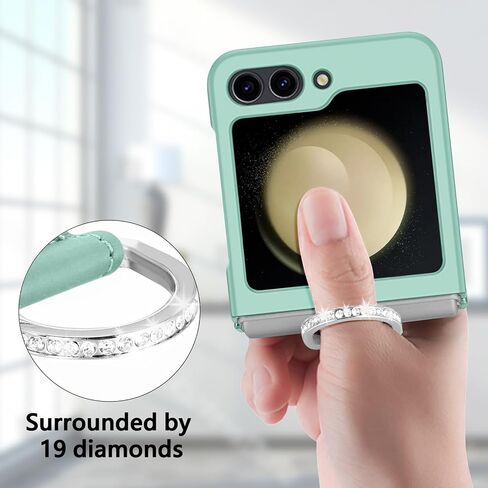 Galaxy Z Flip 5 Case with Ring Holder [2 x Tempered Glass Outer Screen Protectors] Shockproof Samsung Galaxy Z Flip 5 Case Glitter Kickstand Ultra Thin Matte Hard PC Skin Cover,Green in Saudi Arabia