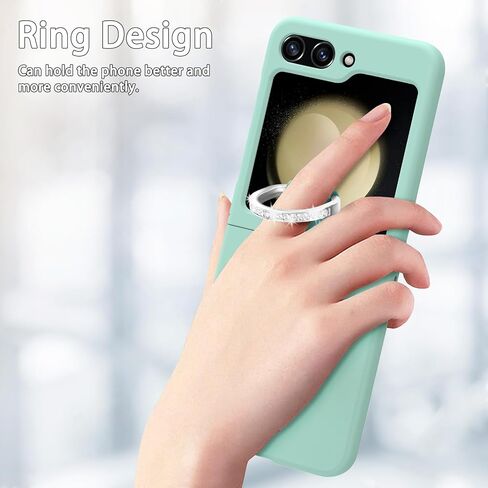 Galaxy Z Flip 5 Case with Ring Holder [2 x Tempered Glass Outer Screen Protectors] Shockproof Samsung Galaxy Z Flip 5 Case Glitter Kickstand Ultra Thin Matte Hard PC Skin Cover,Green in Saudi Arabia