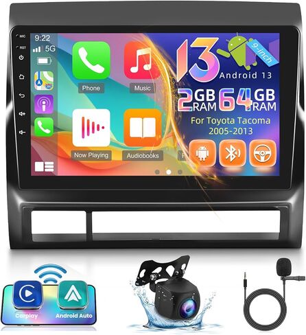 NHOPEEW [2+64G] Car Stereo for Toyota Tacoma 2005-2013 - 9 inch Touchscreen Android 13 Upgrade Radio - Wireless Carplay and Android Auto, DSP Audio, WiFi, GPS, FM/RDS Radio + AHD Backup Camera in Saudi Arabia