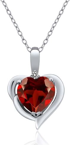 Gem Stone King 925 Sterling Silver Purple Amethyst and White Diamond Heart Shape Pendant Necklace For Women (1.42 Cttw, Heart 8MM, Gemstone February Birthstone, with 18 Inch Chain) in Saudi Arabia