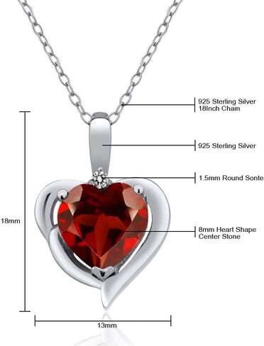 Gem Stone King 925 Sterling Silver Purple Amethyst and White Diamond Heart Shape Pendant Necklace For Women (1.42 Cttw, Heart 8MM, Gemstone February Birthstone, with 18 Inch Chain) in Saudi Arabia
