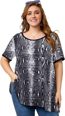 OVERWORETY Short Sleeve Plus Size Tunics for Women Loose Casual Swing Tops Flowy T-Shirts in Kuwait