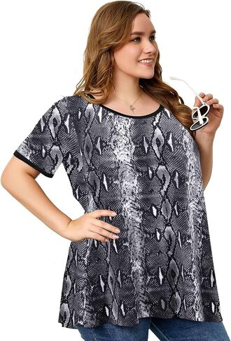 OVERWORETY Short Sleeve Plus Size Tunics for Women Loose Casual Swing Tops Flowy T-Shirts in Kuwait