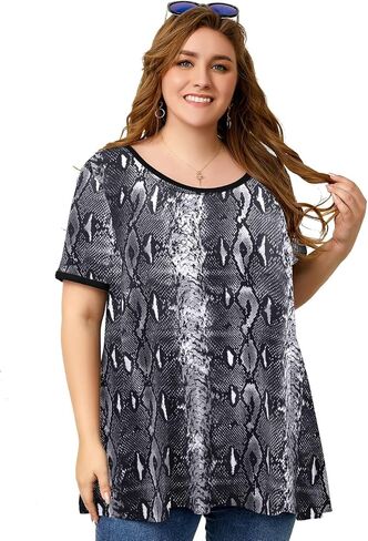 OVERWORETY Short Sleeve Plus Size Tunics for Women Loose Casual Swing Tops Flowy T-Shirts in Kuwait