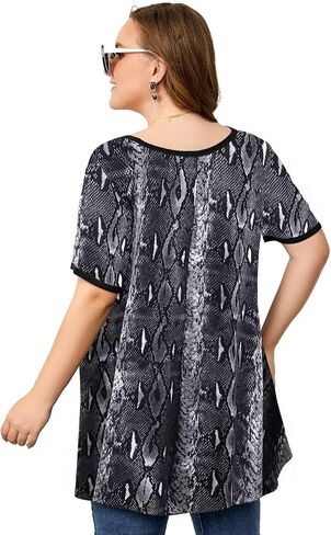 OVERWORETY Short Sleeve Plus Size Tunics for Women Loose Casual Swing Tops Flowy T-Shirts in Kuwait