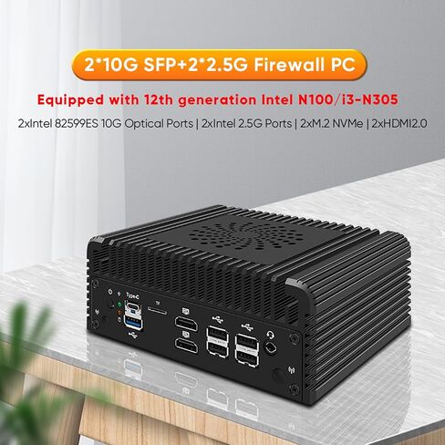 Mini Firewall Core I3 N305 Fanless,4 LAN Firewall Mini PC,2x10G SFP+ 2xi226-V 2.5G RJ45 LAN,WiFi Slot, 6*USB, 2*HDMI, 2* COM,No DDR5 No NVMe in Saudi Arabia