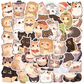 50 Pcs Cat Stickers Cute Funny Sticker for Teens Girl Kids Waterproof Vinyl for Laptop Scrapbooks Guitars Luggage Bike Phone Skateboards (Yellow)