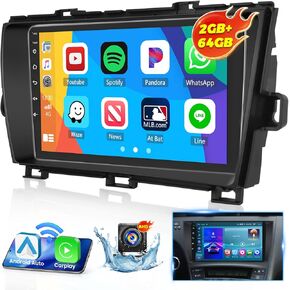 [2+64G] Inefala for Toyota Prius 2010-2015 Android Car Radio Stereo with Wireless CarPlay Android Auto, 9 Inch HD Touchscreen with GPS WiFi BT FM/RDS SWC Canbus Backup Camera MIC