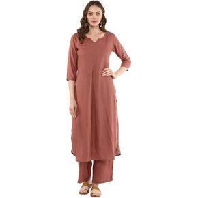 Idalia Rayon Solid Straight Kurta with Palazzo Pant Set - Designer Long Kurta Set, 3/4 Sleeve, Round V Neck, Calf Length (Alpha, 4X_l, Regular, Regular, Rose Gold)