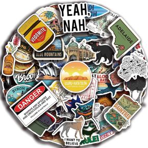 50 Pcs Australia Stickers Australia Travel Stickers Australia Civilization Waterproof Vinyl Decals for Water Bottles Laptop Luggage Cup Computer Mobile Phone Skateboard Guitar Helmet Snowboard Décor