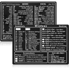 2Pcs Laptop Shortcuts Stickers, Word/Excel Quick Reference Guide Keyboard Shortcut Stickers PVC Notebook Keyboard Shortcuts Stickers for PC Laptop Desktop(Black)