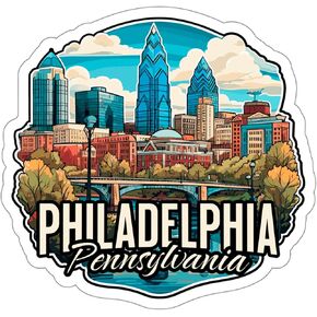 Philadelphia Pennsylvania Travel Sticker, Weatherproof Souvenir Decal Vinyl Small Waterproof for Water Bottle Mug Passport Laptop Phone Car Stickers, Size - 4″×4″ - ID44990