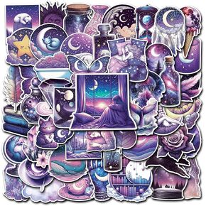 Pack 50 PCS Midnight Magic Moon Stickers Cool Funny Aesthetic Waterproof Vinyl Decals Decorations Water Bottles Laptop Scrapbooks Guitars Luggage Phone Gifts Birthday for Teens Girls Kids