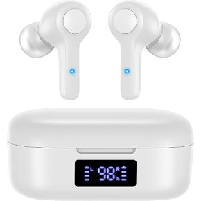 MOZOTER Bluetooth 5.3 Wireless Earbuds,Deep Bass Loud Sound Clear Call Noise Cancelling with 4 Microphones in-Ear Headphones with Wireless Charging Case Compatible for iPhone Android,Workout-White