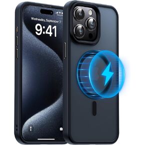 Meifigno Magic Mag Series Designed for iPhone 15 Pro Max Case, [Military Grade Protection & Compatible with MagSafe], Translucent Matte Back with Aluminum Alloy Keys, for iPhone 15 Pro Max 6.7", Black