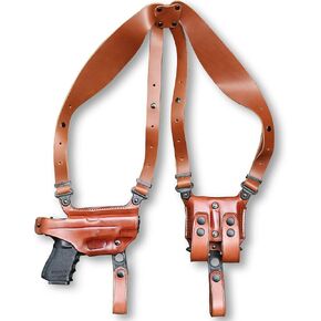 Premium Leather Horizontal Shoulder Holster System with Double Magazine Carrier for Glockk 26/27/ 33, Right Hand Draw, Brown Color #1017#