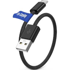 USB C Cable for Carplay, Car Play Cord for Apple iPhone 16 15 Pro Max, USB A to Type C Data Transfer Short Braided Charger Charging Cable for Android Auto Samsung Galaxy S25 S24 S23 Wire 1 ft Black