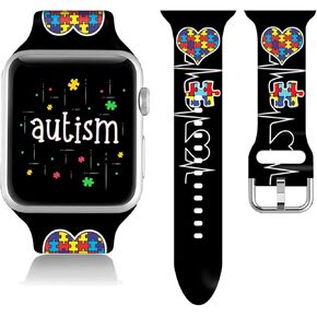 Compatible With Autism Awareness Apple Watch 38/40/41/42/44/45mm For Women Men,Soft Silicone Teacher Gifts Nurse Decorations Replacement Wristband Band For Iwatch Series 8 7 6 5 4 3 2 1 SE.