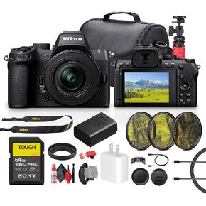 Nikon Z50 II Compact Mirrorless Camera NIKKOR Z DX 16-50mm VR Lens (1786) + 64GB Memory Card + Camera Bag + Lens Filter Kit + Tripod + Cleaning Kit + USB-C Cable + More (Renewed)