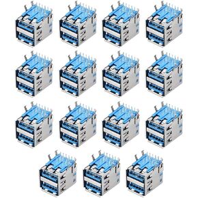 uxcell PCB USB Connector 3.0 Type-A Dual Port Female Jack 90 Degree 15Pcs