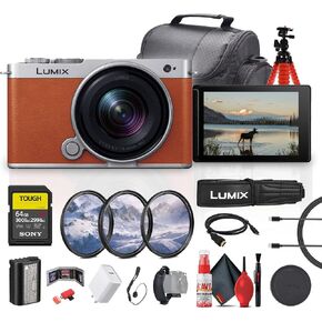 Panasonic Lumix S9 Full Frame Mirrorless Camera with 18-40mm f/4.5-6.3 Lens, Compact, Lightweight (Orange) (DC-S9ND) + 64GB Memory Card + Camera Bag + Lens Filter Kit + Flexible Tripod + More