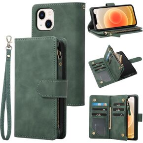 RANYOK Wallet Case Compatible with iPhone 13 Mini (5.4 inch), Premium PU Leather Zipper Flip Folio Wallet RFID Blocking with Wrist Strap Magnetic Closure Built-in Kickstand Protective Case (Pink)