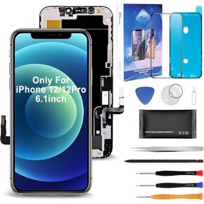 Screen for iPhone 12 / iPhone 12 Pro (A2341, A2406, A2407, A2408) Screen Replacement 6.1' 3D Touch LCD Complete Repair kit Digitizer Display Assembly, Waterproof Adhesive, 10D Tempered Glass, Tools