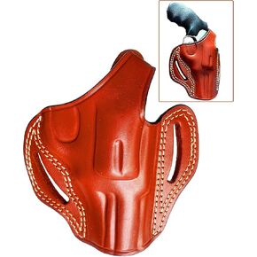 OWB FullGrain Leather Revolver Gun Holster Fits 3 Inch Ruger LCRx, Taurus 985/692, Rossi 357, Pre-2017 Colt King Cobra, Colt KC357, RIA Rock Island AL9 Right Handed Thumb Brake Tan Brown