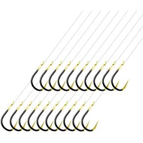 AMHDV Small Barbless Fishing Hook with Line, Tiny Fish Hooks and Leader (Pack of 20)