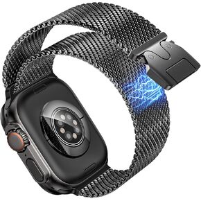 Goton Milanese Magnetic Band Compatible with Apple Watch Band Ultra 2 Ultra for Men Women 49mm 46mm 45mm 44mm 42mm, Stainless Steel Milanese Mesh Loop Strap for iWatch SE Series 10 9 8 7 6 5 4 3 2 1