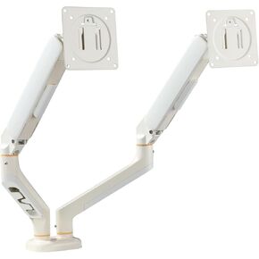 Dual Monitor Stand for Desk up to 32 inches,Dual Monitor Stand with Gas Spring System,Each Arm Holds Max 22lbs,Monitor Arms for 2 Monitors, VESA 75x75 100x100 with C-clamp& Grommet, White