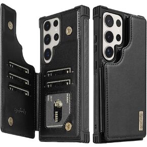 بالنسبة إلى Samsung Galaxy S24 Ultra Wallet Case with Kickstand ، تغطية جلدية ذات بطاقة Flip Coard Women Men Srockproof Protection Case for Galaxy S24 Ultra Phone Case (Black) in Kuwait
