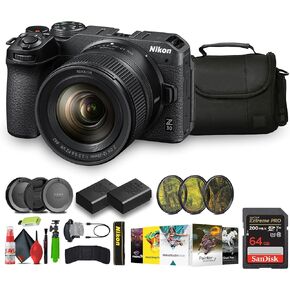 Nikon Z30 Lightweight Mirrorless Camera with 12-28mm Zoom Lens + ENEL25 Replacement + Memory Card Wallet + Extreme PRO 64GB Card + Hand Strap + UV Lens Filter + Photo Software + More (Renewed)