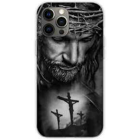 Compatible with iPhone 13 Case Jesus Christ Christian with Thorns 3 Crosses Soft TPU Flexible Protective Phone Case Cover Shockproof for Men Women