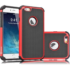 Tekcoo iPhone 6S Case, iPhone 6 Sturdy Case,[Tmajor] for iPhone 6 / 6S (4.7 INCH) Case Shock Absorbing Impact Defender Slim Cover Shell w/Plastic Outer & Rubber Silicone Inner [Red/Black]