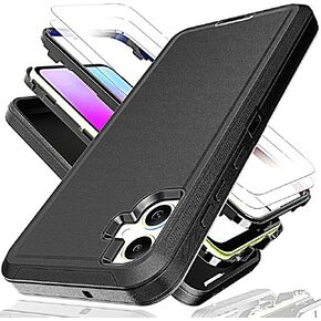 for Galaxy A05 Case with Explosion-Proof Film[2 Pack],3 in 1 Shockproof TPU Hard PC Bumper Drop-Proof Shell for Samsung Galaxy A05 Black