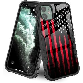 Compatible with iPhone 11 Case Black Red American Flag Design for Men Boys, [Shockproof Bumper] [Anti-Scratch] [Anti-Slip] Heavy Duty Protection Cover for iPhone 11