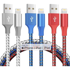 MenoSupp iPhone Charger 3Pack 10FT [MFi Certified] Nylon Braided USB Fast Charging Cord Lightning Cable Compatible with iPhone 14/13/12/11 Pro/11/XS MAX/XR/iPad and More in Kuwait
