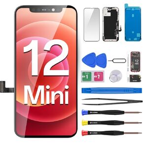 Screen Replacement for iPhone 12 Mini 3D Touch LCD Display Digitizer Full Assembly Repair 5.4" Front Glass Waterproof Adhesive Sticker Fix Tools Kit A2176 A2398 A2399 A2400