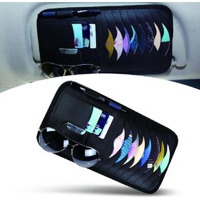 Car CD Holder Storage Case, Leather Vehicle Sun Visor Organizer Clip, Large Capacity Cd Visor Case, Universal Waterproof Durable Automotive Bank Card Storage Accessories for Truck Suv Car (Black)
