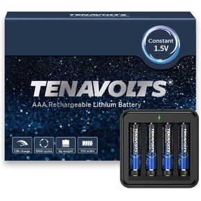 TENAVOLTS 1.5V AAA Lithium Rechargeable Battery, 1.8h Fast Charge, USB Charger, Constant Output at 1.5V, 1110 mWh, 4 Counts with Charger