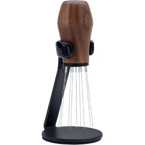 Normcore WDT Distribution Tool with Stand V3, Weiss Distribution Technique, 9 Prong Needle Espresso Stirrer, American Walnut Wood Handle