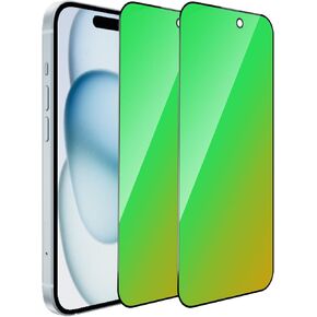 2 Pack for iPhone 15 Privacy Screen Protector Tempered Glass for 15 6.1inch Gradient Green Anti Spy Anti Blue Light Full Coverage Easy Installation Bubble Free