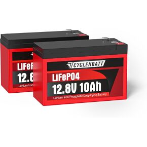 2 Pack 12V 10Ah Lithium Battery, 5000+ Cycles 12V 10Ah LiFePO4 Battery Built-in 10A BMS, 12V Lithium Battery Suitable for Power Wheels Battery, Fish Finder Battery, UPS, Solar Battery