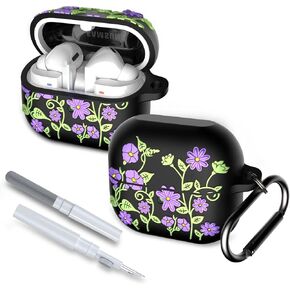 Flower Case for Galaxy Buds 3 Pro Case & Galaxy Buds 3 Case Cute Flower Embossed Design, Silicone Protection Cute Case for Samsung Galaxy Buds 3 Pro Accessories with Keychain/Cleaner Kit (Black)